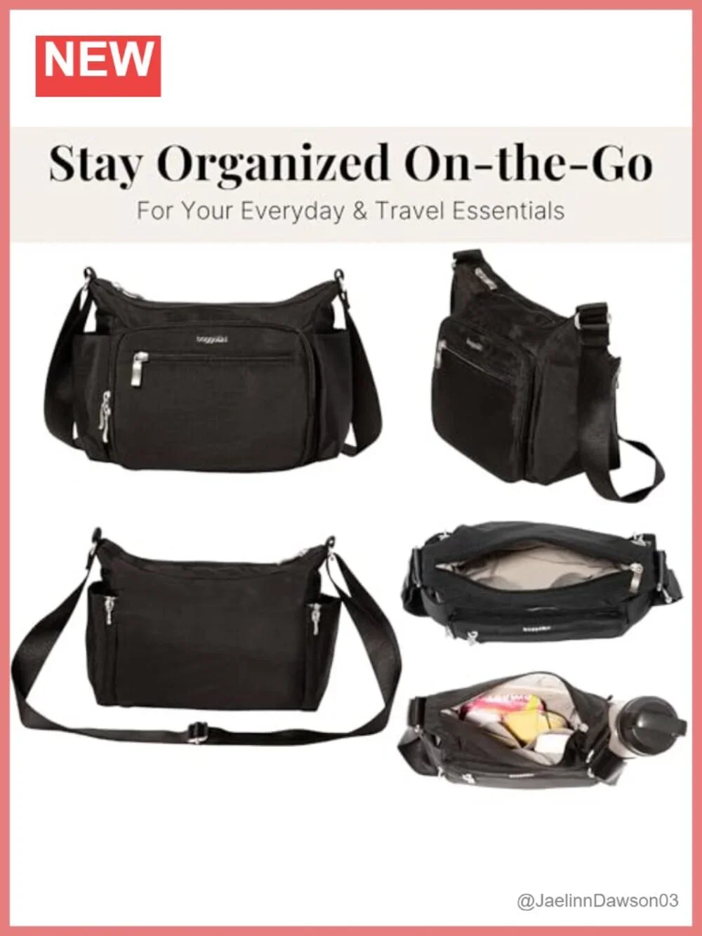 Baggallini Crosstown Hobo Crossbody Bag RFID Protection Nylon